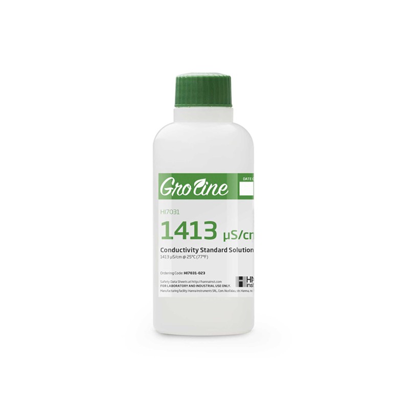 Hanna HI-7031-023 GroLine 1413 µS/cm Conductivity Standard with Certificate, 230mL