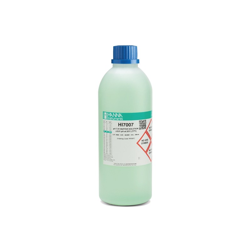 HI-7007C Green coloured Buffer Solution 7.01 pH Value at 25°C, 500 mL bottle HI-7007C Green coloured Buffer Solution 7.01 pH Value at 25°C, 500 mL bottle