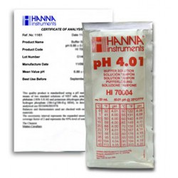 Hanna HI-70004C pH 4.01 Buffer Sachets, 25 x 20 mL sachets & certificate of analysis 