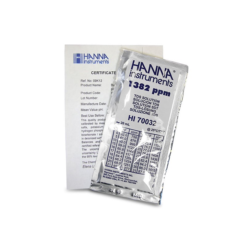 HI-70032C 1 382 mg/L (ppt) TDS Calibration Solution, x25 Sachets with certificate HI-70032C 1 382 mg/L (ppt) TDS Calibration Solution, x25 Sachets with certificate