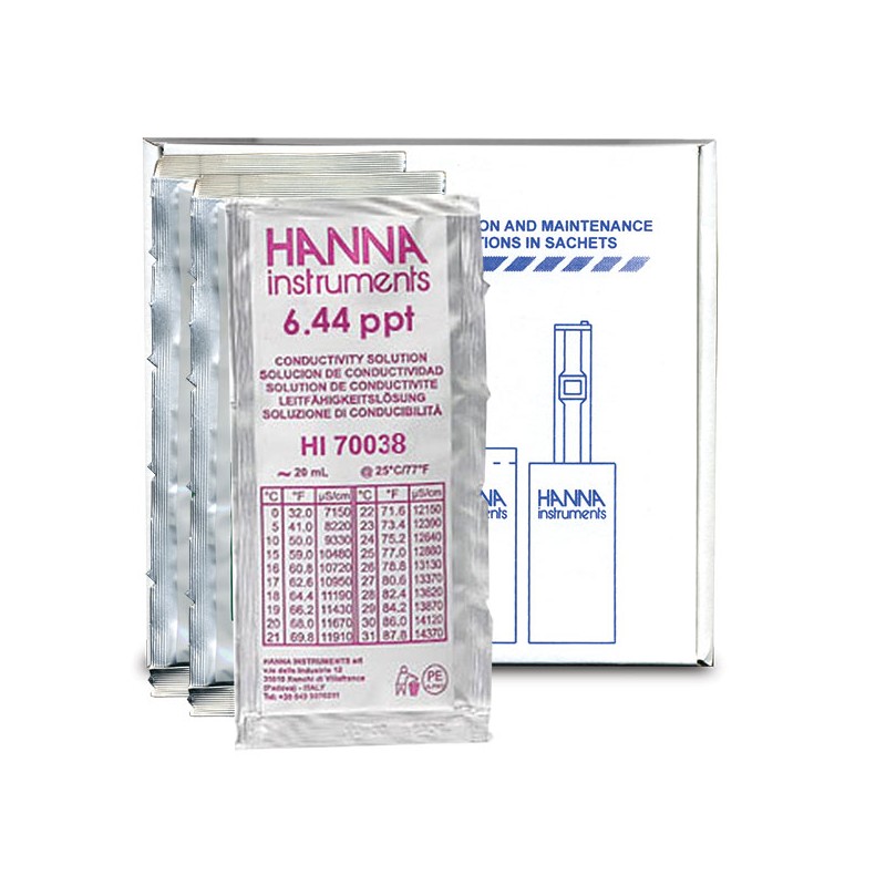 Hanna HI-70038P TDS Calibration Solution 6.44 g/L (ppt), x25 Sachets Hanna HI-70038P TDS Calibration Solution 6.44 g/L (ppt), x25 Sachets
