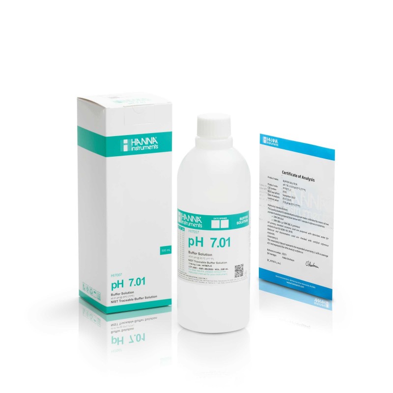 Hanna HI-7007L/C pH 7.01 Buffer Solution, 500 mL bottle & Certificate of Analysis Hanna HI-7007L/C pH 7.01 Buffer Solution, 500 mL bottle & Certificate of Analysis