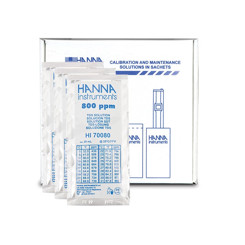 HI-70080P 800 mg/L (ppm) TDS Calibration Solution, x25 Sachets HI-70080P 800 mg/L (ppm) TDS Calibration Solution, x25 Sachets