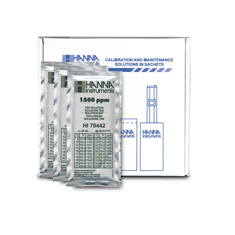 HANNA HI-70442P 1500 mg/L (ppm) TDS Calibration Solution, x 25 sachets HANNA HI-70442P 1500 mg/L (ppm) TDS Calibration Solution, x 25 sachets