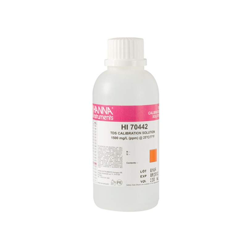 Hanna HI-70442M 1500 mg/L (ppm) TDS Calibration Solution, 230 mL bottle Hanna HI-70442M 1500 mg/L (ppm) TDS Calibration Solution, 230 mL bottle