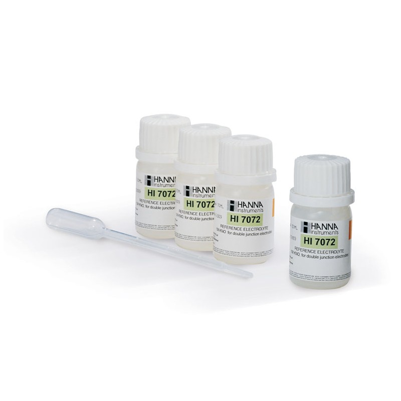 Hanna HI-7072 Electrolyte Solution for Double Junction Electrodes, 3.5M KCL 4 x 30mL Bottles Hanna HI-7072 Electrolyte Solution for Double Junction Electrodes, 3.5M KCL 4 x 30mL Bottles