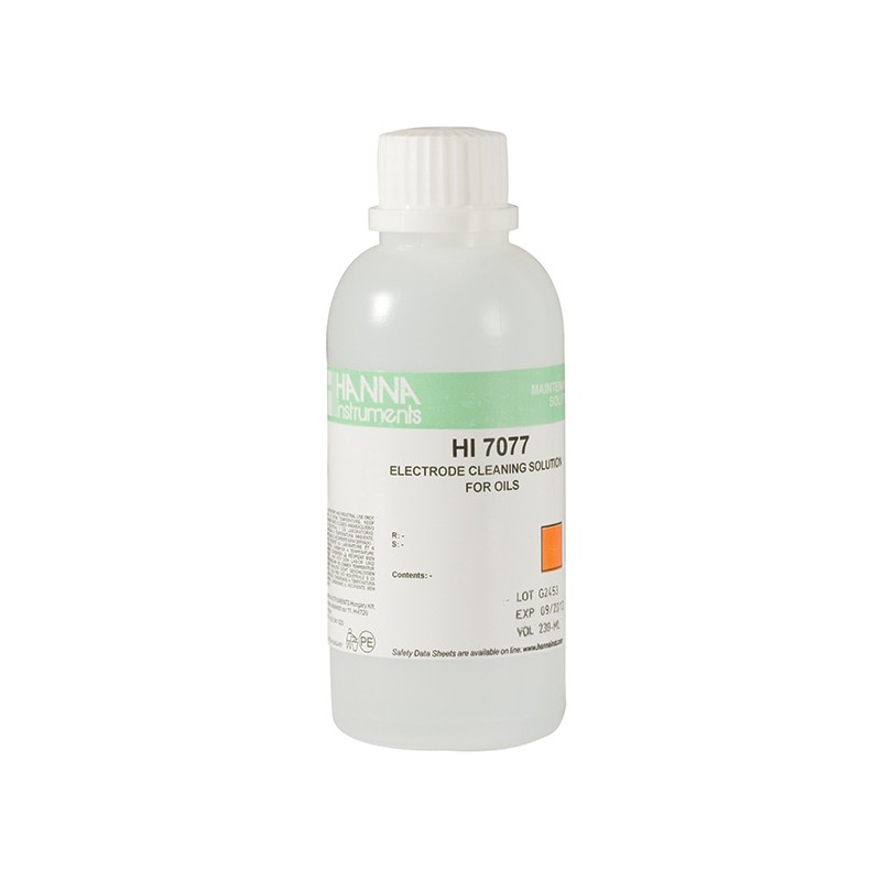 Hanna HI-7077M Electrode Cleaning Solution for Oil and Fats, 230 mL bottle Hanna HI-7077M Electrode Cleaning Solution for Oil and Fats, 230 mL bottle