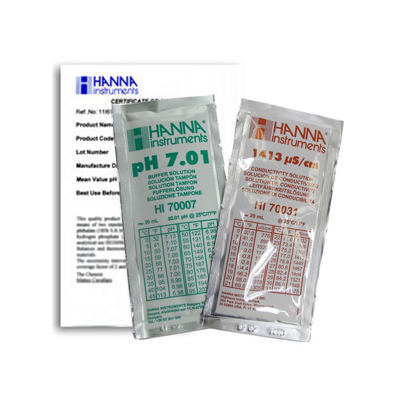 Hanna HI-77100C Combination pH/EC Buffer Kit 1413 uS/cm & 7.01 pH & Certificate of Analysis Hanna HI-77100C Combination pH/EC Buffer Kit 1413 uS/cm & 7.01 pH & Certificate of Analysis